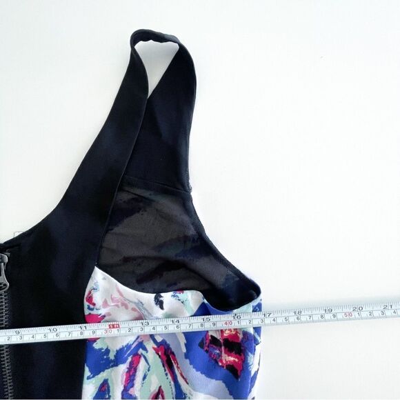 Dex Dress Abstract Back Zip Pockets Fit & Flare Lined Black Strap Women's M - Picture 8 of 10